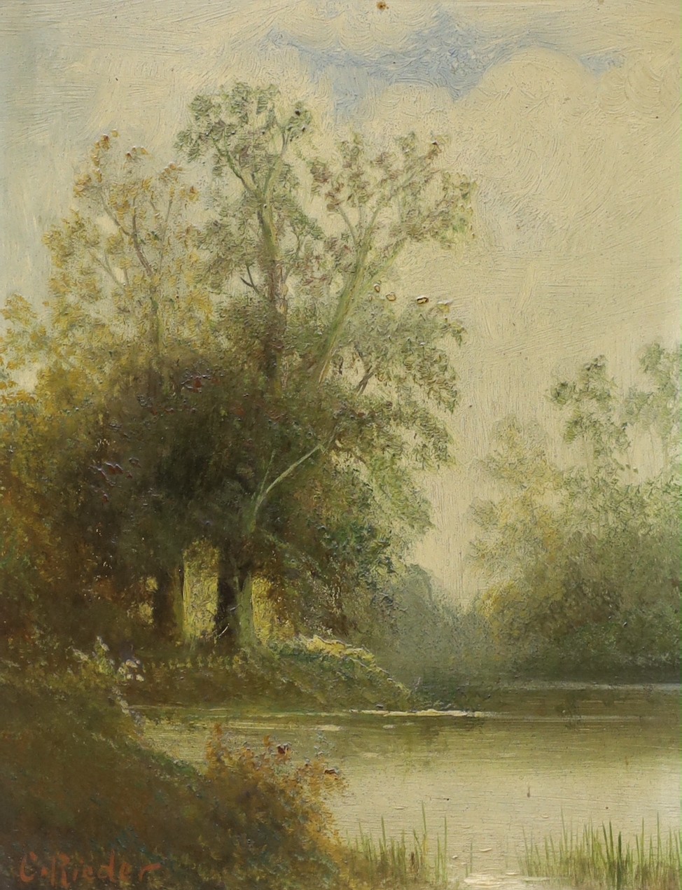 C. Rieder (c.1900), pair of oils on panel, River landscapes, signed, 25 x 20cm